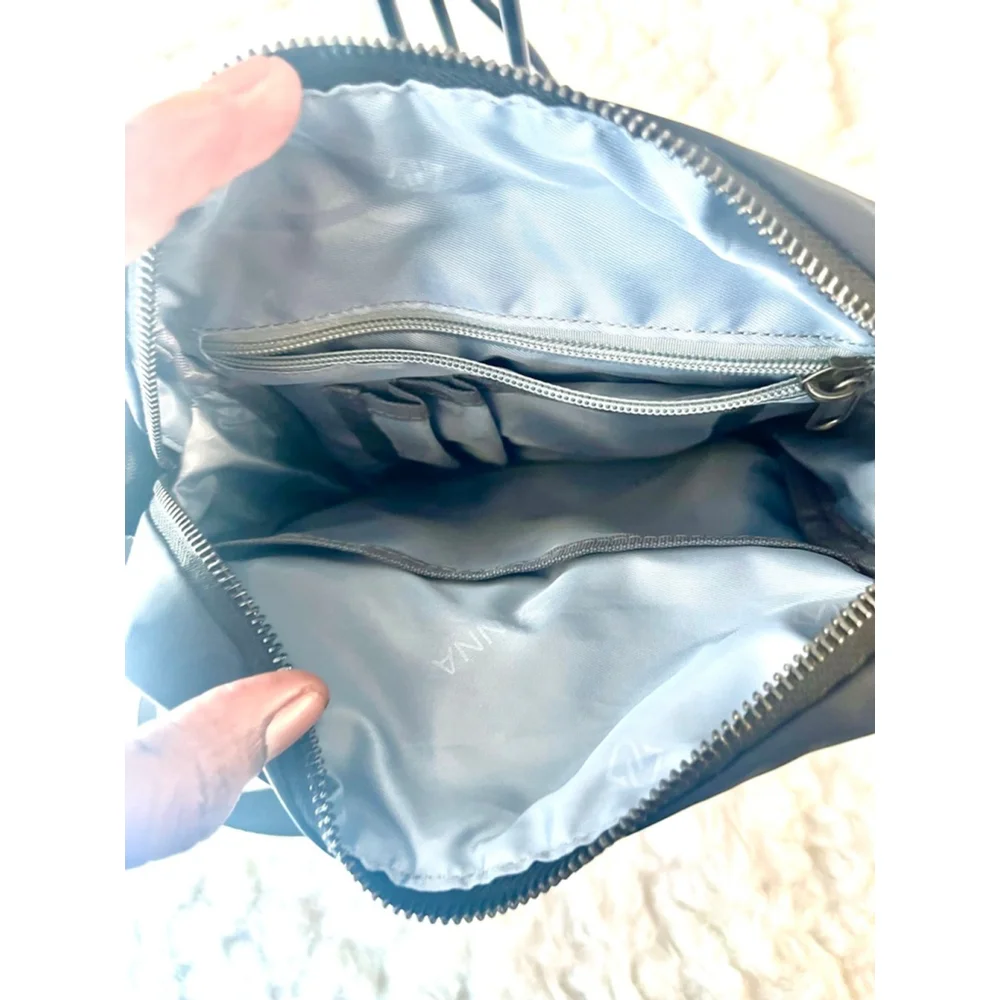 ZZINNA black nylon crossbody bag with two heart appliqués for men and women